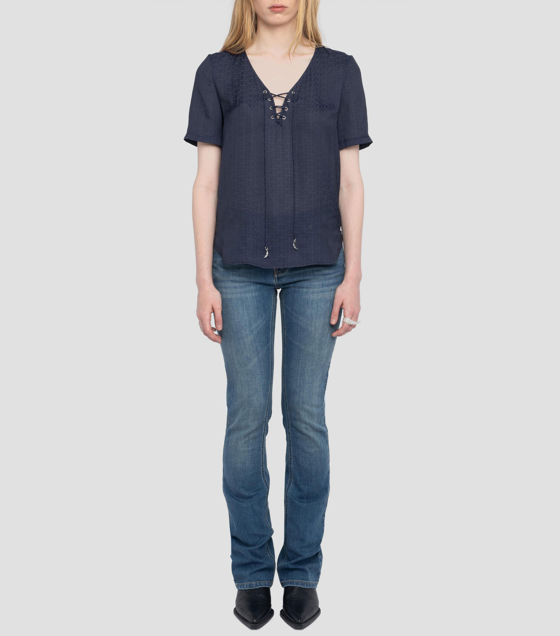 Blusa estampada manga corta Mujer